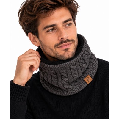 Capa do pescoço masculino com malha torcida com forro polar ultra-macio - torre de pescoço quente e confortável
