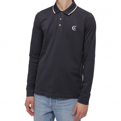 Einfarbiges Langarm-Poloshirt