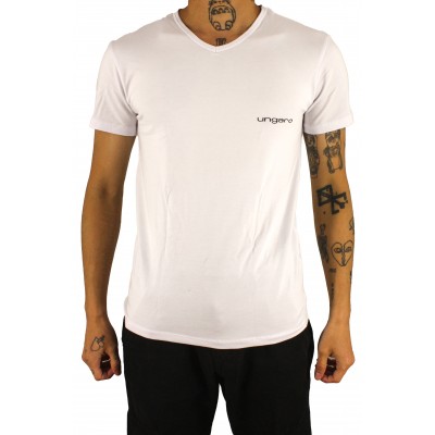 T-shirt uni manches courtes col V petit logo