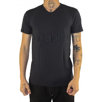 T-shirt uni manches courtes col V grand logo