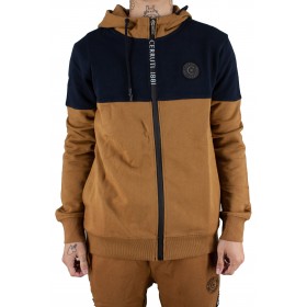 Sweat-shirt zippé à capuche bicolore sweat zip cerruti 1881 esteve camel