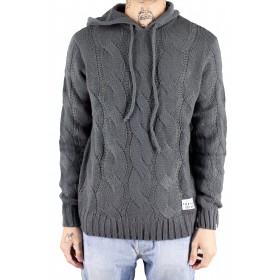 Einfarbiger Kapuzen-Strickpullover