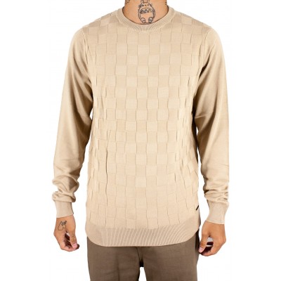 Pull col rond uni effet damier