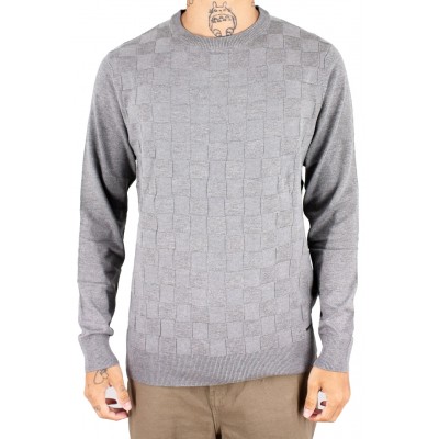 Pull col rond uni effet damier