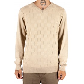 Pull col V uni effet damier Pull col V uni effet damier
