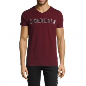 T-shirt de manga curta V padrão de pescoço na frente