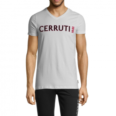 T-shirt de manga curta V padrão de pescoço na frente