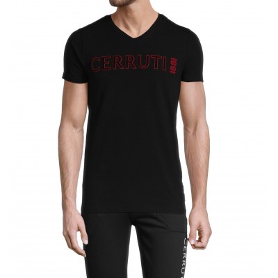 T-shirt de manga curta V padrão de pescoço na frente